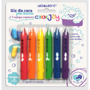 GIZ DE CERA RETRATIL PARA BANHO C/ 2 CAPSULAS DE ESPONJA SURPRESA COLOR JOY - BLISTER C/ 6 CORES LE