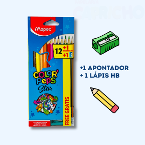 Lápis de Cor Maped Color’Peps Star com Apontador e Lápis HB Grátis – 12 Cores

