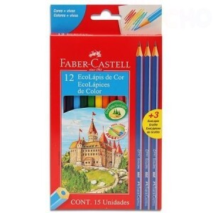 LAPIS DE COR 12 CORES + 3 LAPIS GRAFITE FABER-CASTELL
